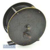 Good C Farlow & Co Patent Lever Bronzed Lacquered Gunmetal Birmingham plate wind salmon fly reel –