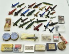 Assorted Fishing accessories to include Devon Minnows with Hardy noted, Milward Eel Hooks with