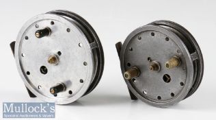 S Allcock & Co 3 ½” ‘Perfection Flick-Em’ alloy centre pin reel narrow drum, stag logo, twin handle,