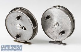 2x Hardy Bros England 4” Conquest centrepin trotting reels both twin handled, quick release latches,