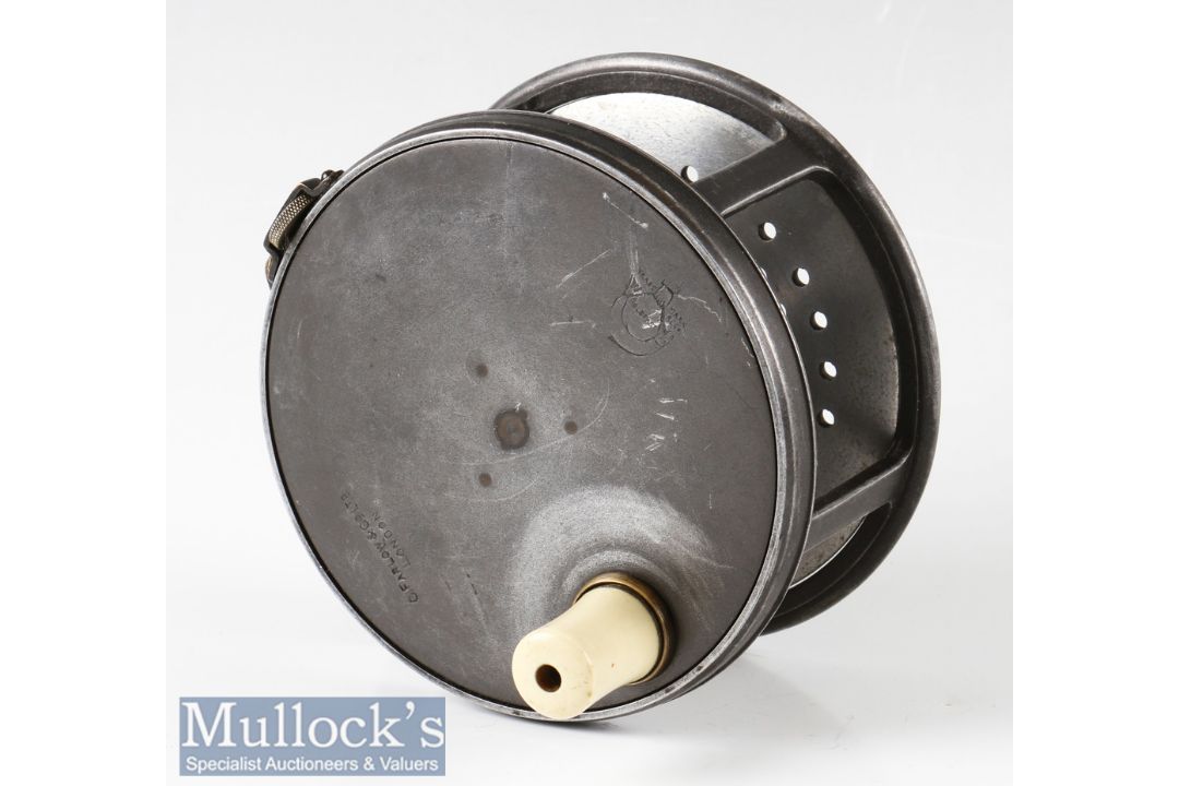 C Farlow & Co London 4 ½” regal salmon reel perfect style wide drum with holdfast logo, strapped rim - Image 2 of 2