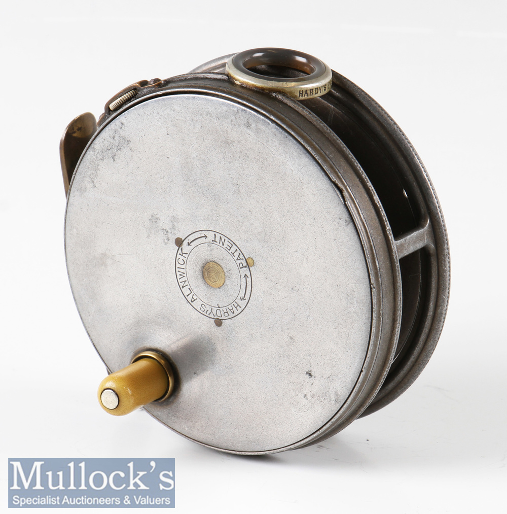 Early check 1912 Hardy Bros Alnwick 3 5/8” perfect alloy fly reel with green agate line guide ( - Image 2 of 2