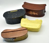 Belt Fitting Bait Boxes (4) – incl early Cummins of Bishop Auckland black japanned example with