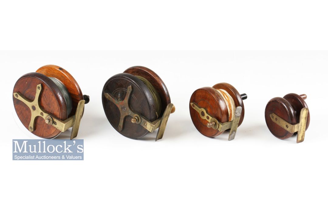 4x Various wood and brass Nottingham reels to include 2x star back 4” reels, a 3” strap back and a 2 - Image 2 of 2