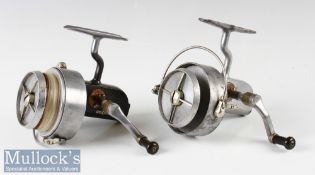 2x Hardy Bros Alnwick Altex No 3 Mk V spinning reels left hand wind, with Brit Pat end plate,