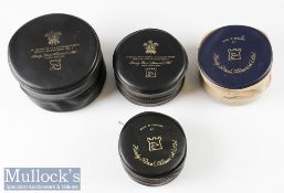 4x Hardy Bros padded zip reel cases sizes include black 4 ½”, 3 ¾”, 3 ¼”, and blue and cream 4”