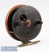 Rare Allcock Britannia ebonite and mahogany brass star back 4” centrepin reel – solid ebonite drum