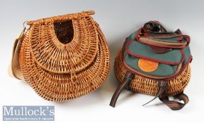 Nice wicker water melon style fishing creel with slot to lid, 30x 27x 36cm approx, with canvas