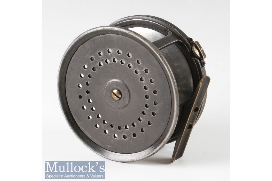 C Farlow & Co London 4 ½” regal salmon reel perfect style wide drum with holdfast logo, strapped rim - Image 1 of 2