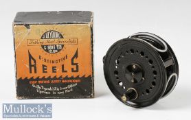 J W Young & Son Beaudex 3 ½” Fly Reel in black finish, line guides, rear regulator, runs smooth with