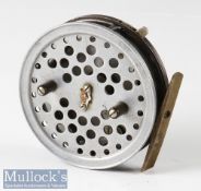Hardy Bros England 3 ½” Eureka centre pin reel smooth brass foot, twin handled, on/off rim check,