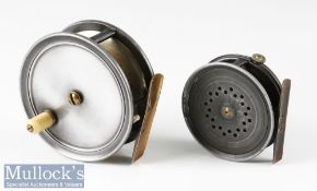 Unity R 3 1/4” alloy fly reel with smooth brass foot, rim tensioner, small crack to back rim, line