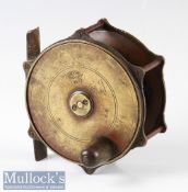 4” Hardy Bros Alnwick raised pillar brass plate wind Birmingham reel with rod in hand and bordered