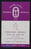 Melbourne Olympic games football 1st round games 24/27 November 1956 to include Germany v USSR,