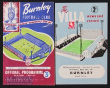 1960/61 Football League Cup semi-finals Aston Villa v Burnley and reverse fixture Burnley v Aston