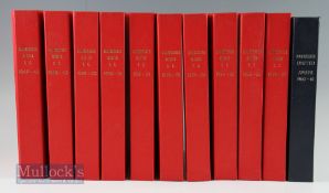 Manchester United football programme binders by DJ bookbinders of St Albans, red covers with gold