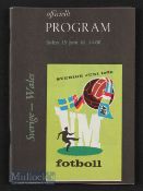 1958 World Cup Sweden v Wales at Solna 15 June. Good.
