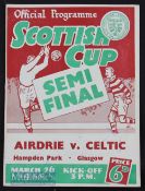 1954/55 Scottish Cup semi-final Airdrie v Celtic at Hampden. Slight crease, tiny ink marks.