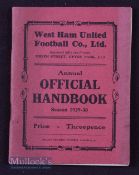 1929/30 West Ham Utd handbook full of stats, photos and general information including results/