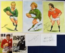 1970s Rugby Stars Autographed Items (7): In a neat folder famous vivid full colour John Ireland A4