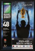 2007 Rugby World Cup Final Rugby Programme: S Africa’s narrow squeak over England in the Paris final