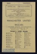 1946/47 Wolverhampton Wanderers v Manchester United 30 November 1946. 4 pages. Slight crease.