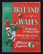 1949 Ireland v Wales match programme 9 March at Windsor Park. Fair-good.