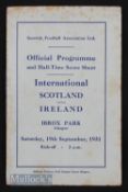 1931 Scotland v Ireland international match programme at Ibrox Park 19 September 1931, slight foxing