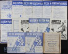 Selection of Bolton Wanderers home match programmes to include 1945/46 Barnsley, 1946/47 Stockport