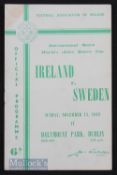 Ireland v Sweden match programme 13 November 1949, at Dublin, World Cup match programme. Good, has