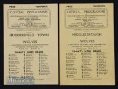 1946/47 Wolverhampton Wanderers home match programmes v Middlesbrough 2nd November plus Huddersfield