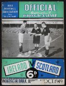 1949 Ireland v Scotland match programme 1st October at Windsor Park. Crease, small tear to edge,