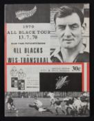 W Transvaal v NZ All Blacks 1970 Rugby Programme: To include rare single sheet attachment listing