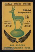 Very Rare S Africa v NZ 1949 Test Rugby Programme: Third test at Durban, Natal Rugby Union