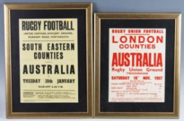 1957-8 Pair of Rugby Adverts, Wallabies Tour Games (2): Bills for the London Counties match at