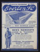 Pre-War 1936/37 Everton v West Bromwich Albion football programme 7 November 1936 notes on Dixie