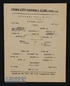1943/44 Stoke City v Wolves 28 April 1944, tiny single sheet slight crease, team changes.