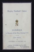Very Rare 1925 England v NZ Rugby Dinner Menu: From the final game of the UK leg of the 1924/25 NZ