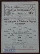 1945/46 War league south West Ham Utd v Wolves 13 April 1946. Single sheet, pocket fold, o/wise