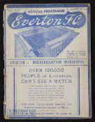 1937/38 Everton v Wolves 19 February 1938 at Goodison. Spine wear, tiny edge tears, re-stapled,