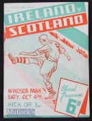 1947 Ireland v Scotland match programme 4 October at Windsor Park. Fair-good.