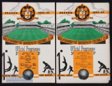 1952/53 Wolves home match programmes v Chelsea 18 February, v Tottenham Hotspur 6 December.