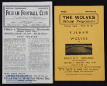 1945/46 War League south Wolverhampton Wanderers v Fulham 19 January 1946, 4 pages plus reverse