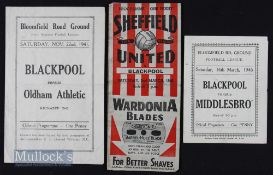War time Blackpool match programmes to include 1941/42 Oldham Athletic (22 November), 1945/46