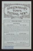 1924/25 Welsh league Shrewsbury Town v Oswestry match programme 15 November 1924. Tiny hole to