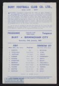 1962/63 Football League Cup semi-final Bury v Birmingham City 26 January 1963 – Postponed. Single
