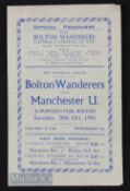 1945/46 Bolton Wanderers v Manchester Utd 20 October 1945 4 pages, slight crease, pencil team