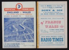 1952 Wales Grand Slam Rugby Programmes (2): England v Wales and Wales v France from the triumphant