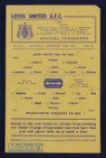 1946/47 Leeds Utd v Wolverhampton Wanderers 22 February 1947 single sheet, crease, pencil score, 1in