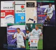 1991-2003 England Test Rugby Programmes (6): Homes v France (score on front) 1991, 1995 & 2003,
